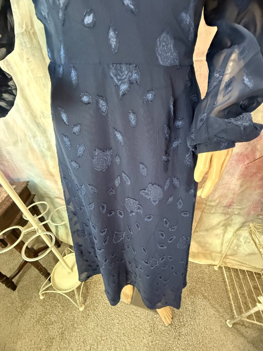 New📌 Lulus Chic & Classy Floral Jacquard Wrap Sheer Long Sleeves Midi Dress - Picture 8 of 16